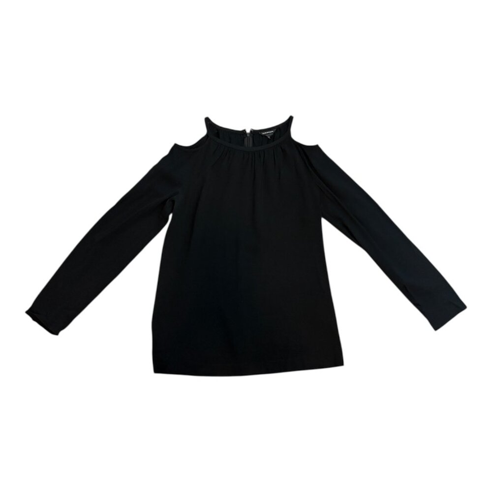 Club Monaco Black Cold Shoulder Long Sleeve Blouse Top Size XS Dressy Feminine